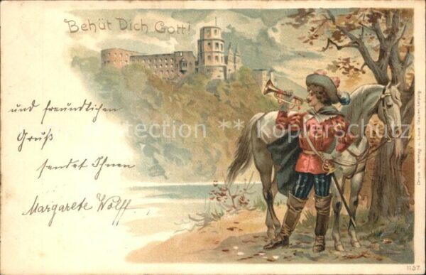 Trompeter Scheffel Pferd Litho