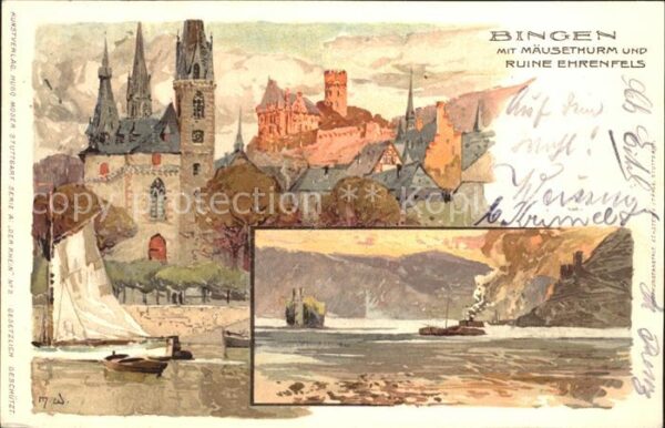 Wielandt Manuel Litho Bingen Mäuseturm Ruine Ehrenfels