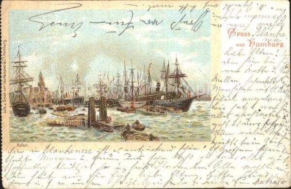 Segelschiffe Hamburg Hafen Litho