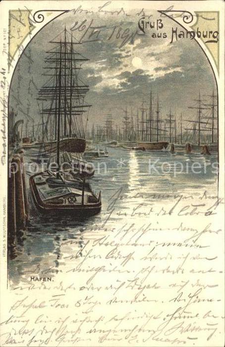 Segelschiffe Hamburg Hafen Litho