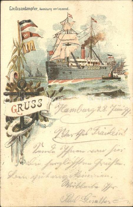 Dampfer Oceanliner Hamburg Litho