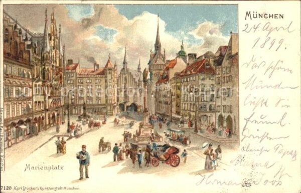 Verlag Stuecker Karl Muenchen Nr. 7120 München Marienplatz Litho