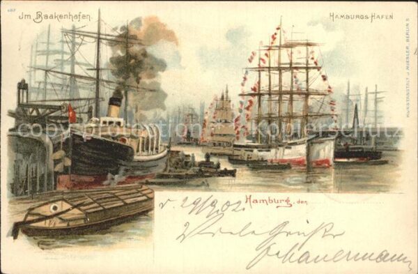 Segelschiffe Hamburg Baakenhafen Litho