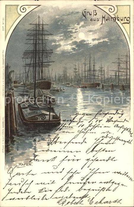 Segelschiffe Hamburg Hafen Litho