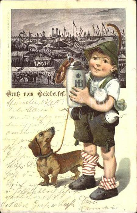 Dackel Dachshund Teckel Hunde dogs Chien Oktoberfest Kind Bierkrug Brezel Rübe