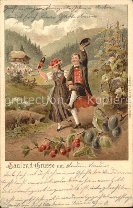 Trachten Schwarzwald Kirschwasser Pflaumen Litho