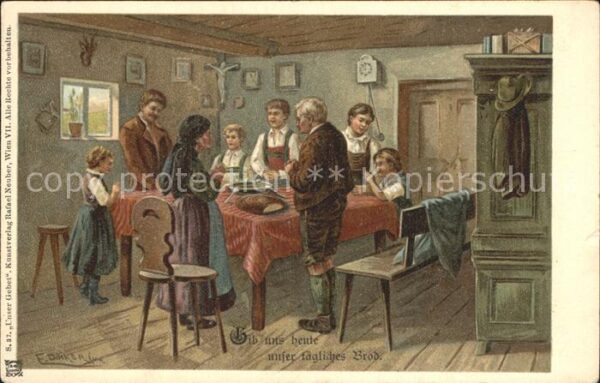 Doecker E. Familie Mittagsessen Gebet Litho