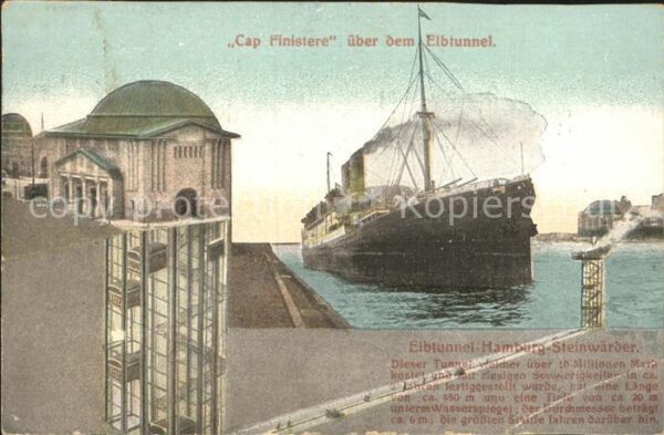 Dampfer Oceanliner Cap Finistere Elbtunnel Hamburg Steinwä
