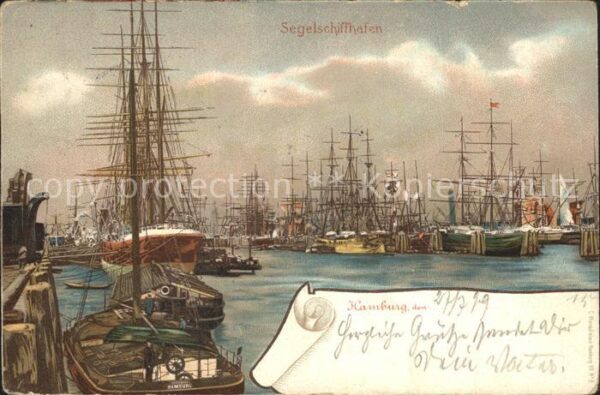 Segelschiffe Segelschiffhafen Hamburg Litho