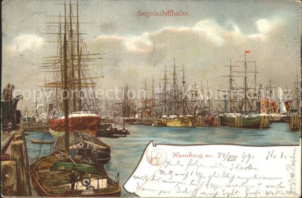 Segelschiffe Segelschiffhafen Hamburg Litho