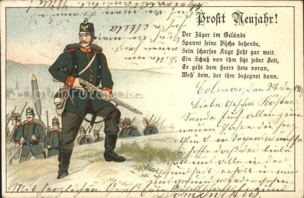 Militaria Deutschland Prosit Neujahr Litho Jäger