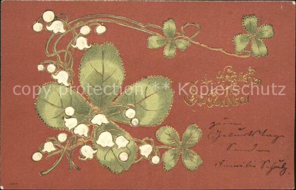 Kleeblatt Cloverleaf Trebol Trefle Maiglöckchen Glückwunsch Litho