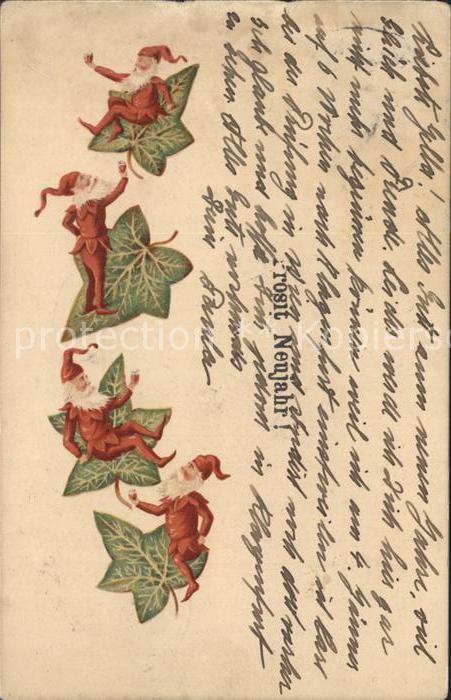 Zwerge Dwarfs Nains Neujahr Litho