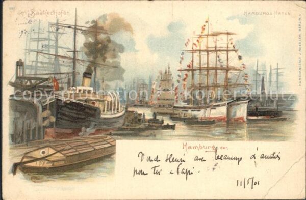 Segelschiffe Hamburg Baakenhafen Litho