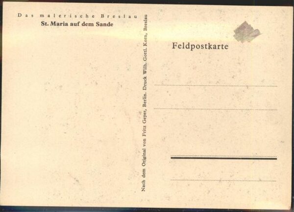 Breslau Niederschlesien St.Maria auf dem Sande Feldpostkarte – Bild 2