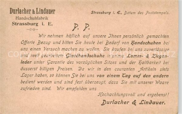Strassburg  Strasbourg 67 Bas-Rhin Durlacher et Lindauer Handschuhfabrik A