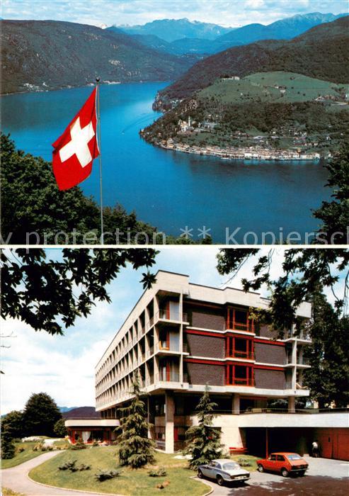 Serpiano TI Kurhotel Flagge Panorama Alpen