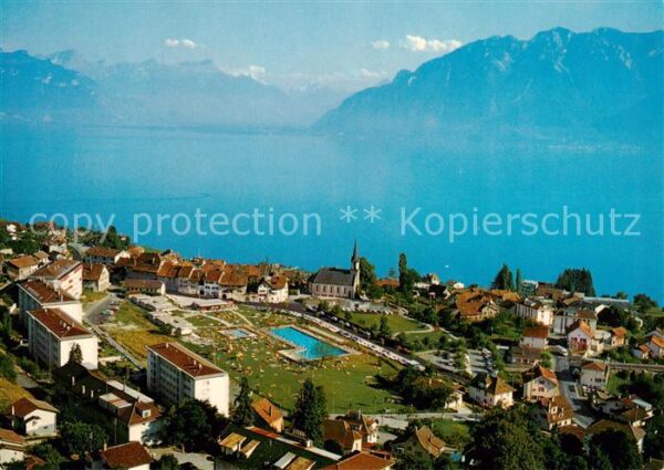 Chexbres Lac Leman et au fond les Alpes de Savoi