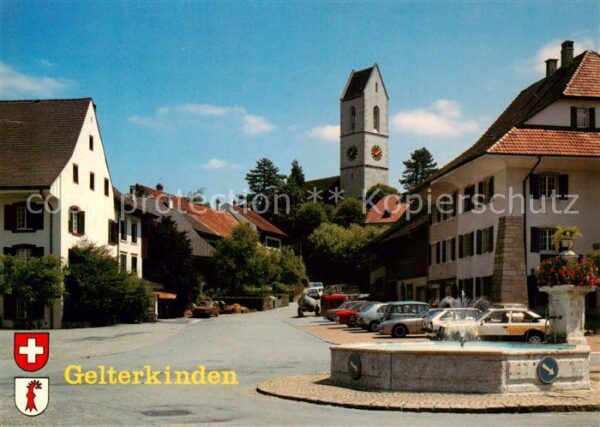 Gelterkinden BL Ortspartie mit Brunnen und Kirche