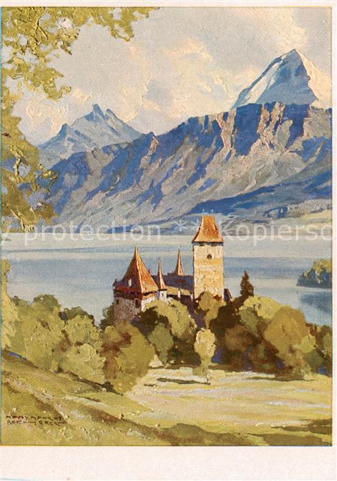 Oberhofen Thunersee Panorama Künstlerkarte