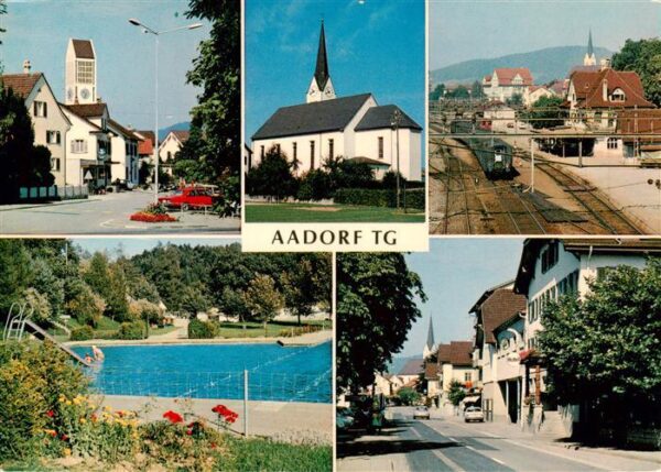 Aadorf TG Ortspartie Kirche Bahnhof Schwimmbad St