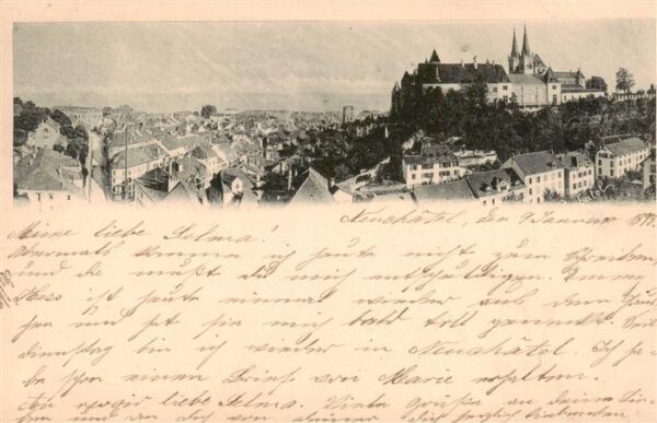 Neuchatel NE Panorama mit Schloss und Kirche