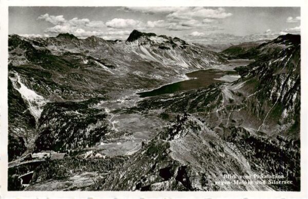 Maloja GR Blick vom Piz Salatina mit Silsersee