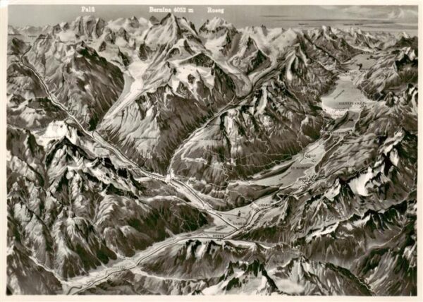 Alp Gruem Panoramakarte Ober Engadin und Bernina