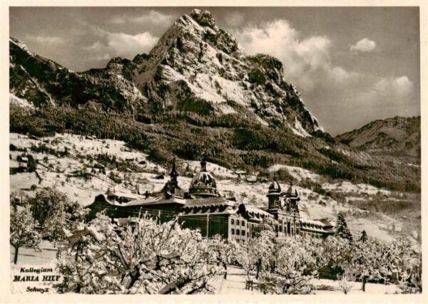 Schwyz SZ Kollegium Maria Hilf Winterpanorama Alp
