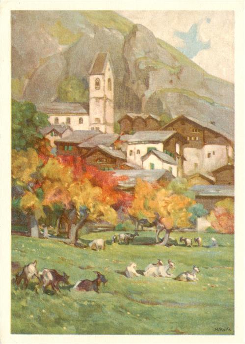Niedergestein Raron VS im Herbst Marie Rollé Künstlerkarte