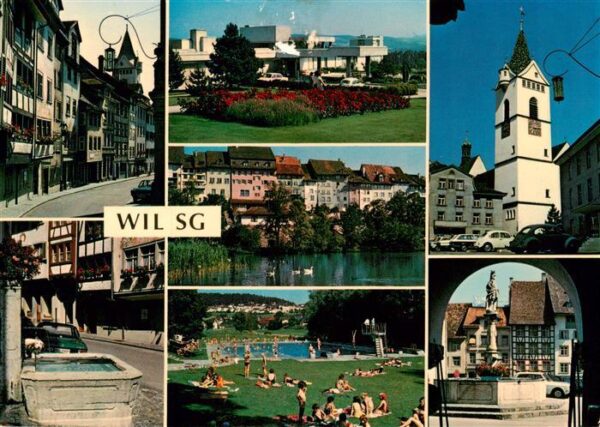 Wil  SG Ortsansichten Brunnen Freibad Kirche Sc