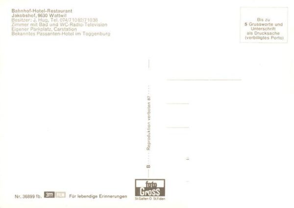 Wattwil SG Bahnhof Hotel Restaurant Jakobshof – Bild 2