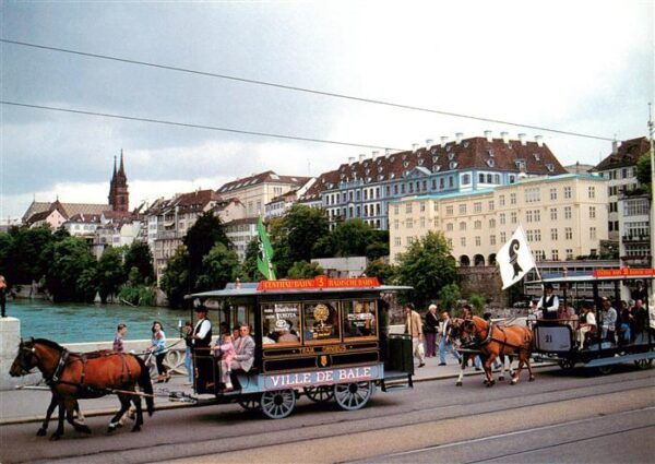 Basel BS Stadtansicht mit Pferdebahnen