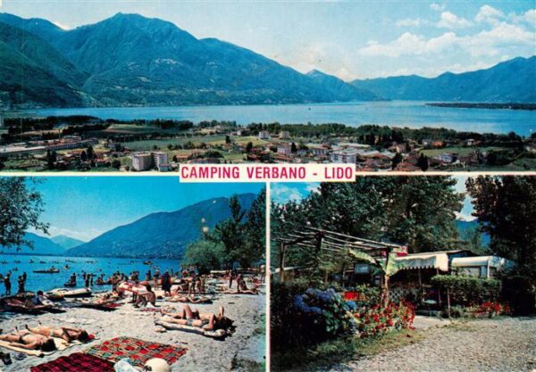 Verbano Tenero Lago Maggiore TI Campingplatz Badestrand Panorama Alpen