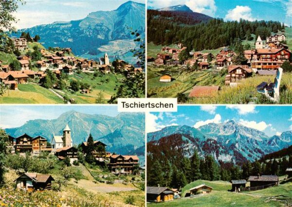Tschiertschen GR Panorama Ortsansicht mit Kirche Alpen