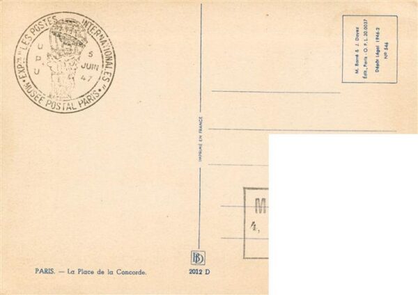 Paris 75 La Place de la Concorde Musee Postal Pa – Bild 2
