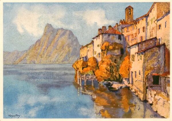 Gandria Lago di Lugano mit Monte San Salvatore Künstlerkarte