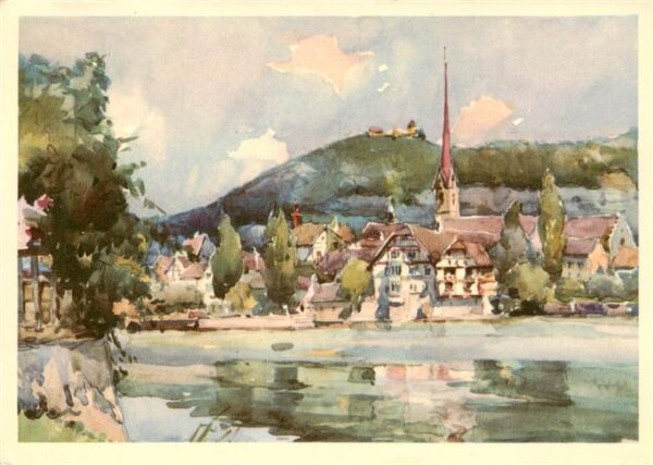 Stein Rhein SH Ortsansicht mit Kirche Künstlerkarte