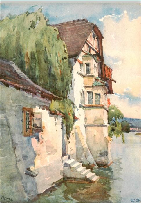 Stein Rhein SH Häuserpartie am Rhein Künstlerkarte