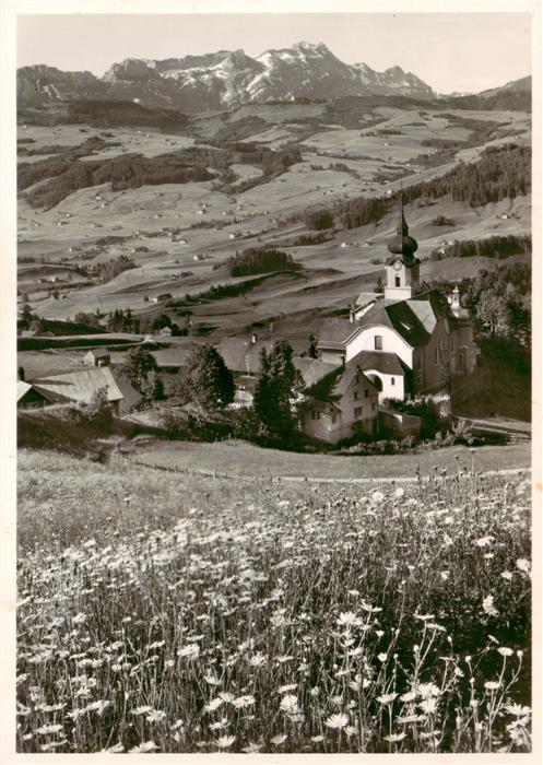 Schlatt Appenzell IR mit Kirche und Säntiskette