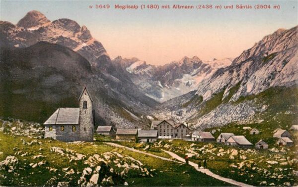 Meglisalp 1520m Altmann AR mit Kirche Altmann und Säntis