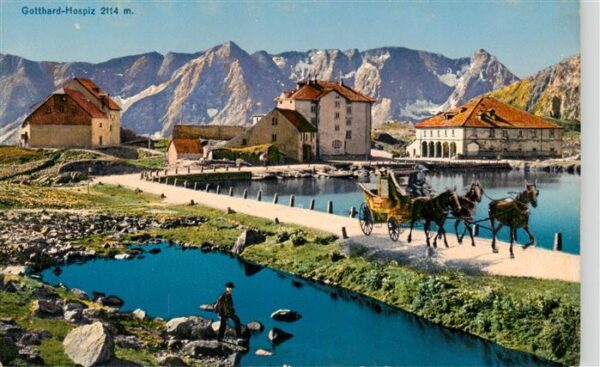Gotthard Hospiz Gotthardhospiz TI Panorama Pferdekutsche