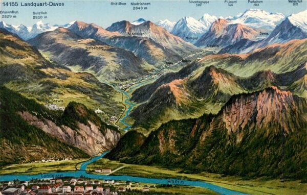 Landquart GR Panoramakarte mit Davos
