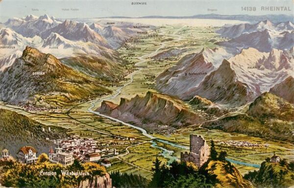 St Moritz Dorf GR Panorama mit Pension Wantenstein und Sc