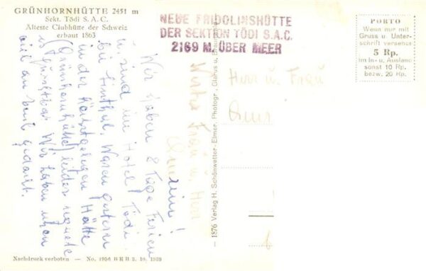 Linthal  GL Grünhornhütte Älteste Clubhütte der Sch – Bild 2