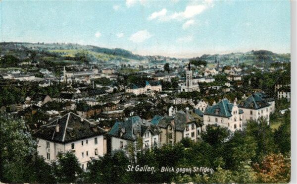 St Gallen SG Panorama Blick gegen St. Fiden Stempel