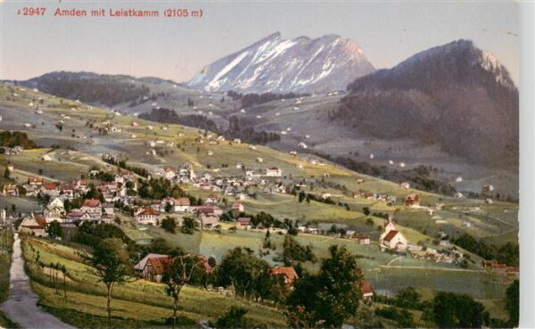 Amden SG Panorama Blick gegen Leistkamm Stempel