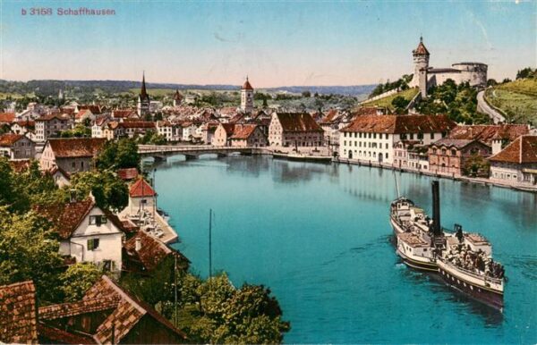 Schaffhausen  SH Panorama Dampfer Festung Munot