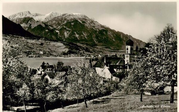 Sachseln OW Ansicht mit Kirche Blick gegen Pilatus