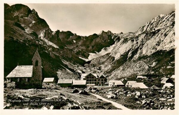 Meglisalp 1520m Altmann AR mit Kirche Altmann und Säntis